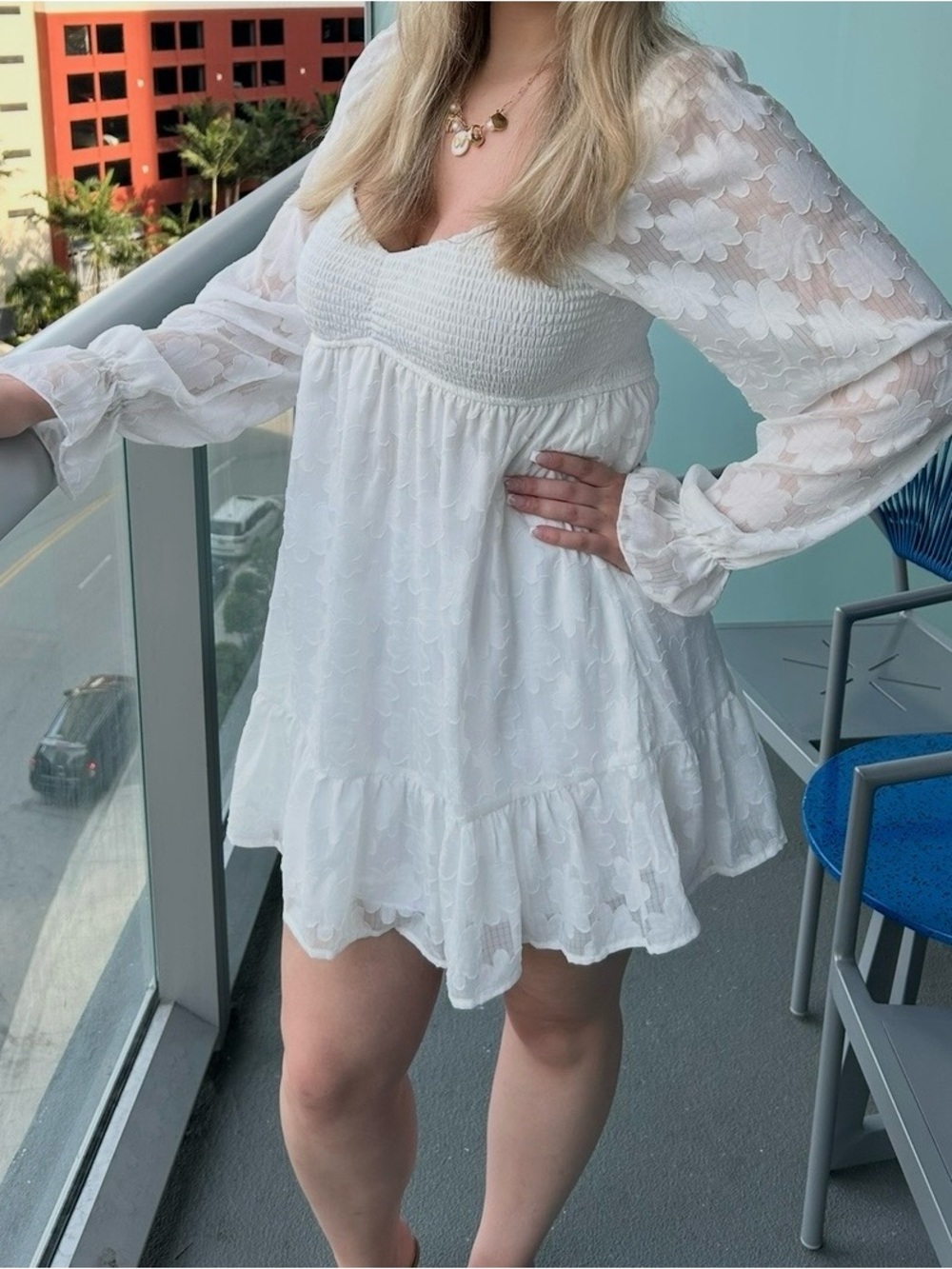 White Floral Smocked Babydoll Mini Dress
